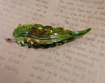 Vintage Olive Green Enamel Leaf Brooch - BR-365 - Green Leaf Brooch - Green Enamel Brooch - UNUSUAL!