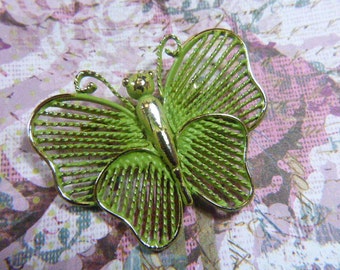 Grande Broche Vintage Papillon - Métal Doré Et Fausses Perles Avec émail - Très Bon état - Sans Marque