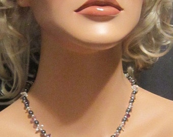 Vintage Hematite Necklace With Crystals