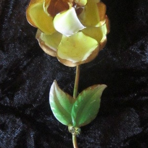Large Vintage Yellow Enamel Flower Brooch - Yellow Enamel Brooch