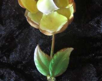 Large Vintage Yellow Enamel Flower Brooch - Yellow Enamel Brooch