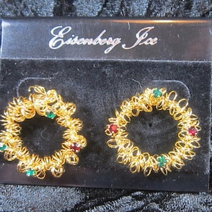 Vintage EISENBERG ICE Gold Pierced Earrings-Eisenberg Ice Earrings-Eisenberg Earrings-Gold Earrings-Round Earrings-V-EAR-587 image 1