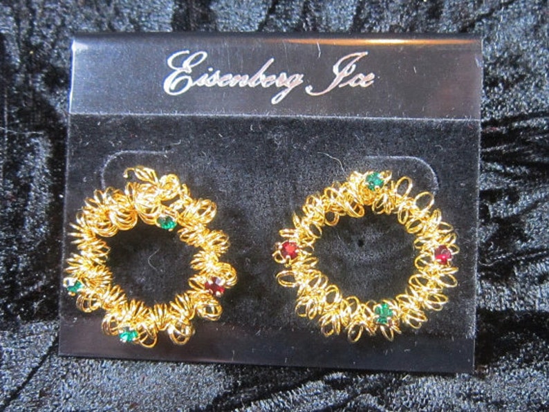 Vintage EISENBERG ICE Gold Pierced Earrings-Eisenberg Ice Earrings-Eisenberg Earrings-Gold Earrings-Round Earrings-V-EAR-587 image 1