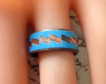 Vintage Turquoise Ring With Copper Accents - Size 5.25 - R-111