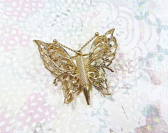 Vintage Victorian Style Gold Filigree MONET Butterfly Brooch - BUT-60 - Gold MONET Brooch