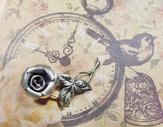 Vintage 1960s BEAU STERLING Silver Rose Brooch - BR-224 - 925 Silver Brooch - Beau Sterling Rose Brooch
