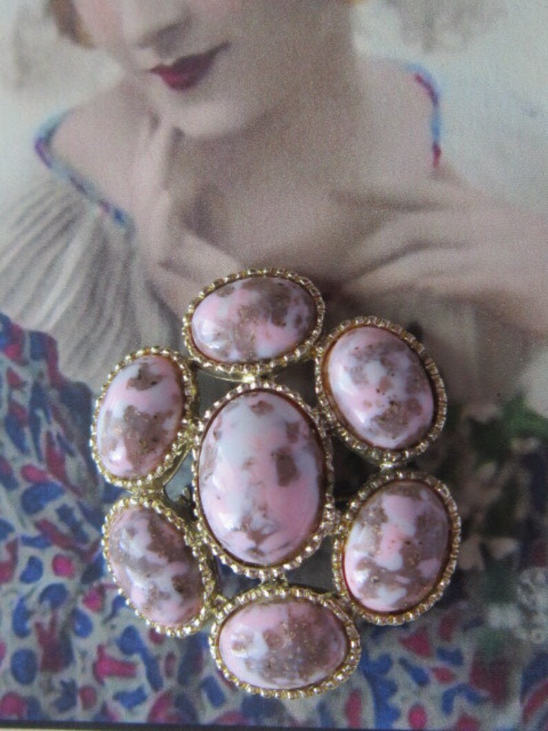 Vintage Speckled Pink and Grey Brooch image 1