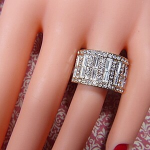 Vintage Rhinestone Ring With Round and Baguette Shaped Rhinestones -- Size 7.5 - R-387