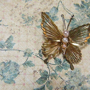 Vintage-viktorianischen Stil Gold filigran Schmetterling Brosche - aber-34 - Gold filigrane Brosche - Gold Schmetterling Brosche