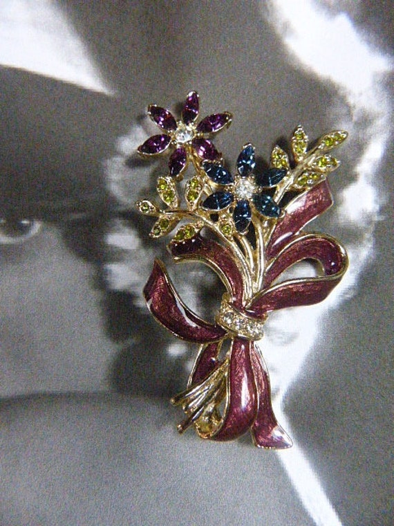 Vintage MONET Floral Bow Brooch - Vintage Floral … - image 2