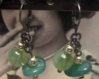 Vintage Green Glass Bead Hook Earrings