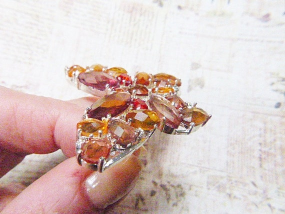 Vintage Topaz Rhinestone and Silver Butterfly Bro… - image 2