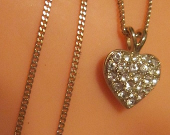 Vintage Gold and Rhinestone Heart Pendant and Chain