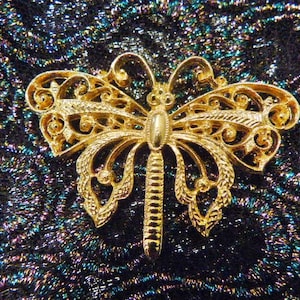 Vintage Victorian Gold Filigree Butterfly Brooch - BUT-3 - Victorian Butterfly - Gold Filigree Brooch - Metal Butterfly Brooch