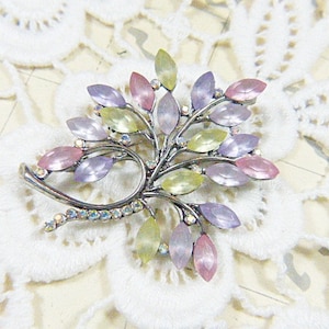 Vintage Frosted and Silver Brooch With Aurora Borealis Rhinestones - BR-515 - Rhinestone Brooch - AB Brooch