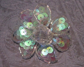 Vintage Aurora Borealis Sequin Flower Brooch