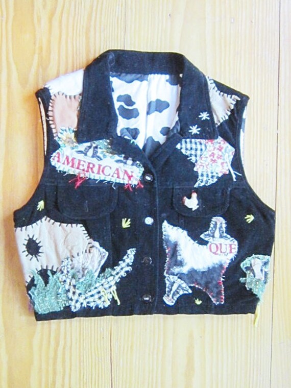 OOAK Embellished Vintage Black Velvet Vest FUNNY F