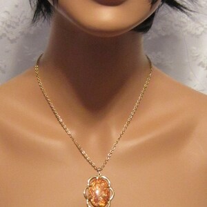 Vintage Gold and Orange Foil Oval Necklace
