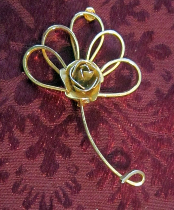 Vintage Gold Rose Brooch - image 1