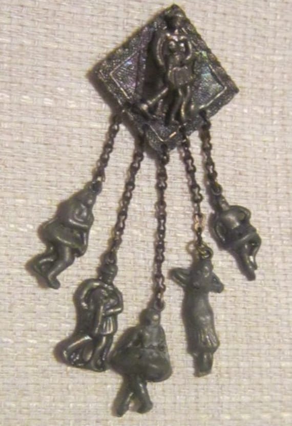 Vintage Pewter Charm Brooch - BR-192 - Pewter Brooch - Pewter Charms