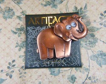 Vintage Copper ARTIFACTS Elephant Brooch - BR-294 - Copper Elephant Brooch - Elephant Pin