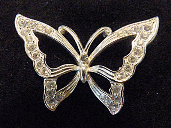Vintage Rhinestone and Silver Butterfly Brooch - BUT-39 - Rhinestone Butterfly Brooch - Rhinestone Brooch - Silver Brooch