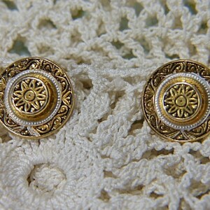 Vintage DAMASCENE Earrings - V-EAR-663 - Gold Damascene Earrings - Gold Earrings - Round Earrings