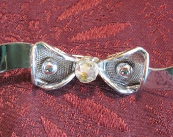 Broche Ancienne Nœud En Argent Massif Avec Strass, Vers 1900 - Très Bon état