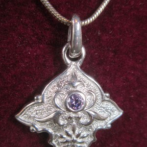 Vintage Silver Pendant and Chain With Rhinestone Accent - N-349