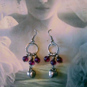 Vintage Silver and Purple Moonstone Dangle Hook Earrings