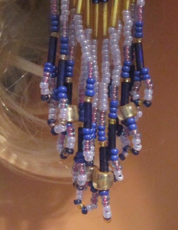 Vintage Blue and Gold Bead Dangle Earrings - image 3