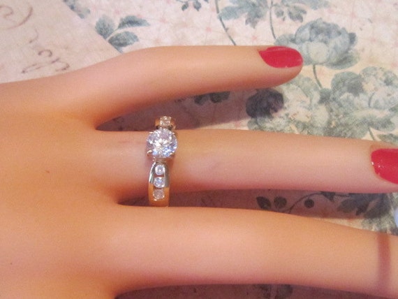 Vintage Solitaire on Crystal Studded Band - Size … - image 2