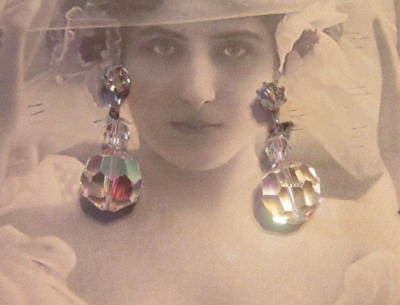 Vintage Crystal Dangle Screwback Earrings image 1