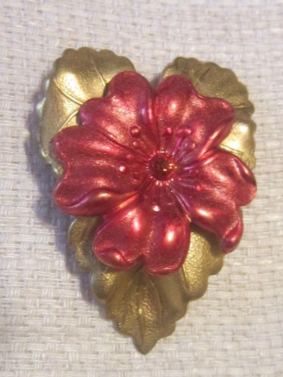 Vintage Heart and Flower Brooch