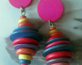 Vintage Colorful Wood Pierced Earrings