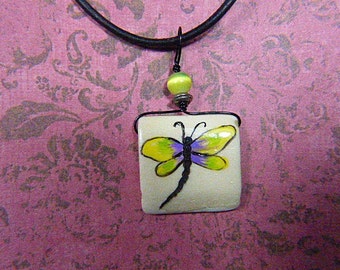 Vintage Dragonfly Necklace - BUT-151 - Dragonfly Jewelry - Ceramic Dragonfly Jewelry - Ceramic Jewelry -