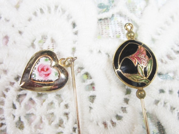 TWO Vintage Flower Stick Pins - BR-160 - Guilloch… - image 1