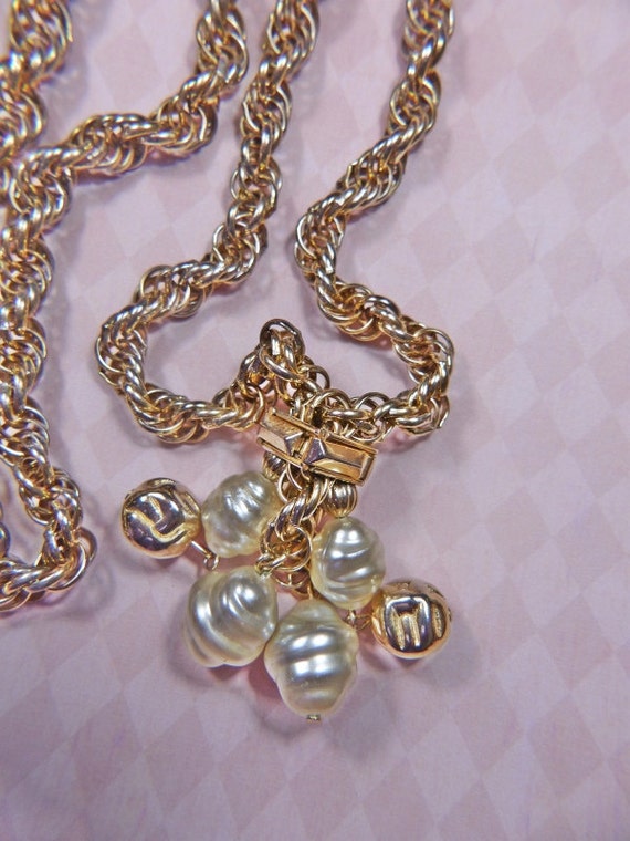 Vintage Baroque Pearl and Gold Rope Necklace - N-272 - Pearl Necklace - Gold Necklace - Gold Rope Necklace - Pearl Rope Necklace