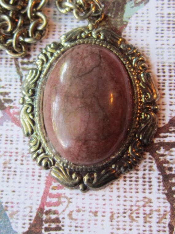 Vintage Stone Medallion and Gold Chain Necklace - image 2