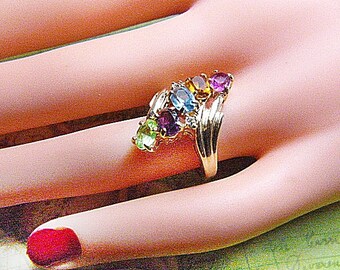 Vintage Multicolor Rhinestone Ring - Size 5.75 - R-314