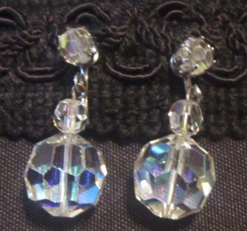 Vintage Crystal Dangle Screwback Earrings image 2