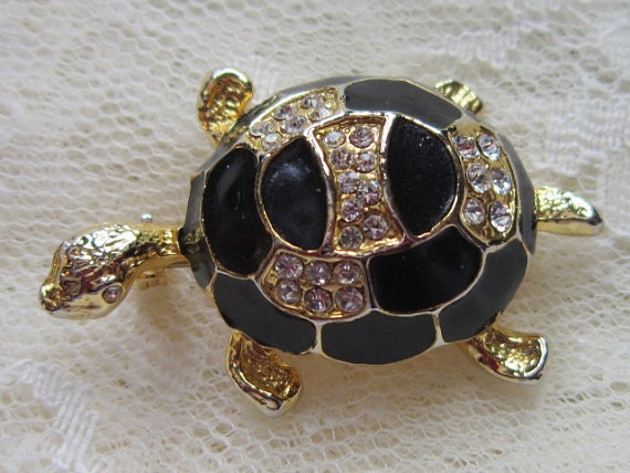 Vintage Rhinestone and Enamel Turtle Brooch - Vintage Turtle Brooch - Rhinestone Turtle Brooch - Vintage Turtle Pin - Rhinestone Pin- BR-445
