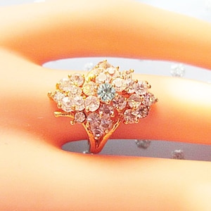 Vintage Gold and Rhinestone Cluster Ring - Size 5.5 - R-332