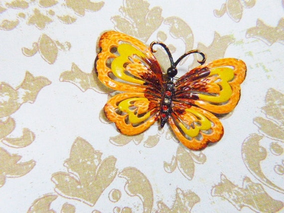 Vintage Orange Enamel Butterfly Brooch - BUT-109 … - image 1