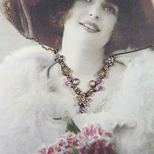 GORGEOUS Vintage Crystal and Moonstone Floral Necklace - N-524 - Victorian Style Necklace - Crystal Necklace - Flower Necklace