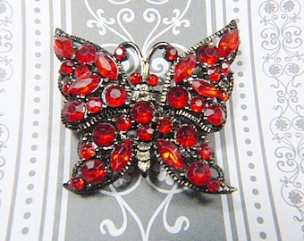 Vintage Ruby Red Rhinestone Butterfly Brooch - BUT-72 - Butterfly Rhinestone Brooch - RED Butterfly Brooches - Red Jewelry - Red Brooch