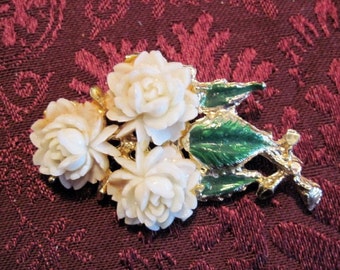 Vintage Carved Flower Brooch