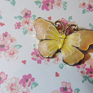 Vintage Pink and Yellow Glittery Butterfly Brooch - BUT-56