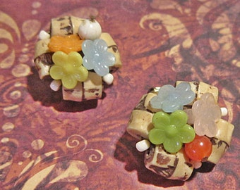 Vintage Flower and Bead Clip Earrings-UNIQUE!