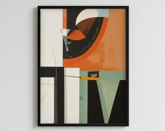 Deconstructed Arc Geometric Print, Mid Century Abstract Poster